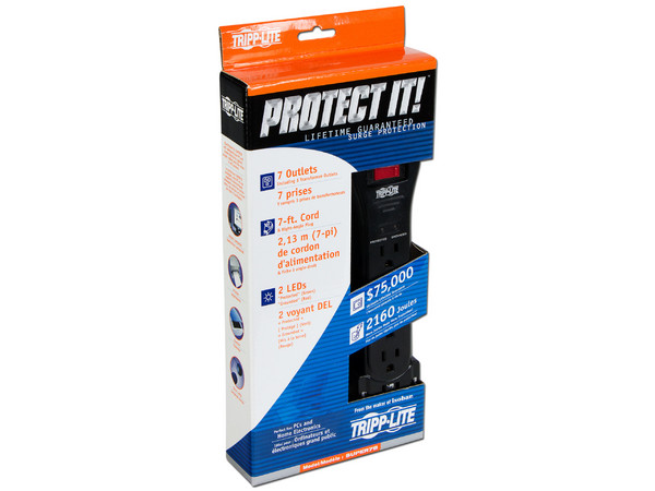 Barra de contactos Tripp Lite Protect It! con 7 contactos, 2.13m. Color Negro.