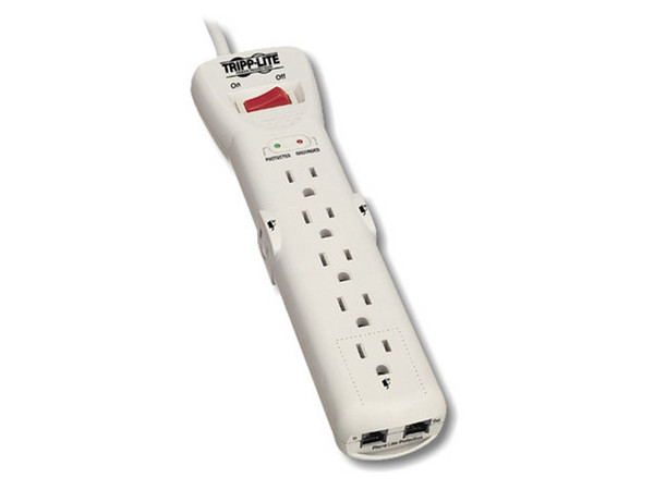 Supresor de Picos y Ruidos TrippLite SUPER7TEL de 2470 Joules, 7 Contactos y Protección para Línea Telefónica.
