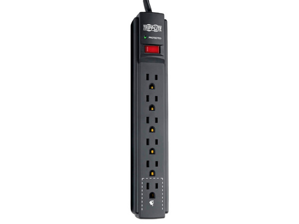 Multicontacto TrippLite TLP606B  con supresión de picos de 6 contactos, 790J. Color Negro.