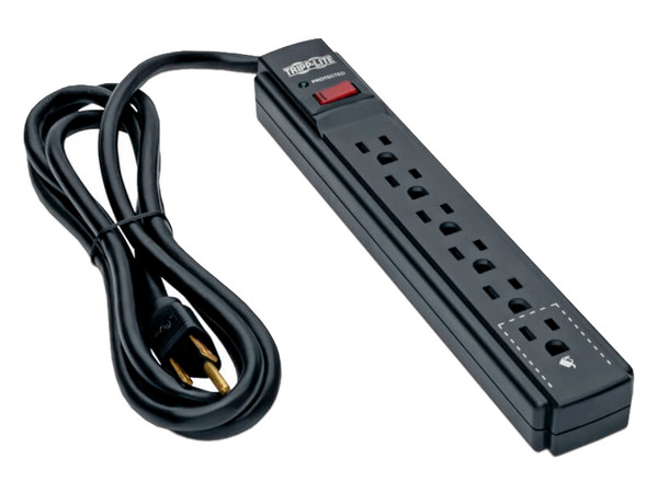 Multicontacto TrippLite TLP606B  con supresión de picos de 6 contactos, 790J. Color Negro.