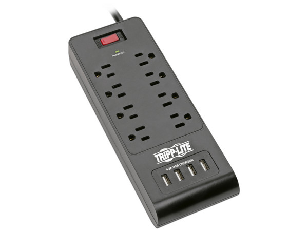 Supresor de picos Tripp Lite de 1800W con 8 contactos, USB.