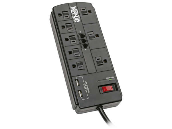 Supresor de picos Tripp Lite de 1800W con 8 contactos, USB.