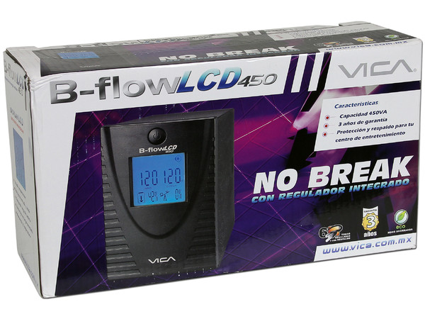 NO-BREAK con Regulador Vica B-Flow LCD 450, 225Watts (450VA) con 6 Conexiones Nema 5-15R.