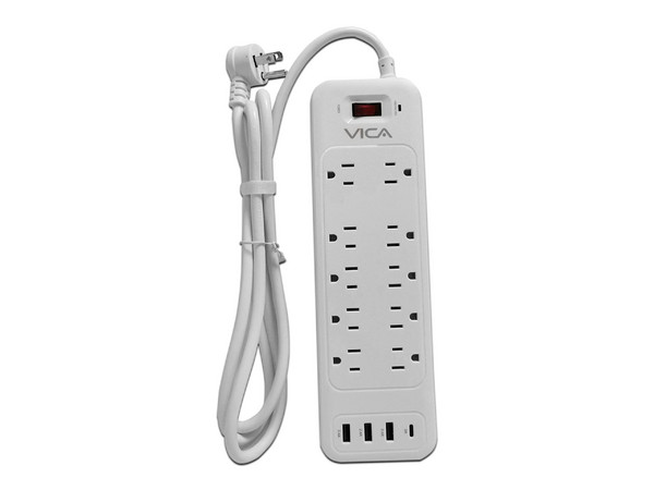 Multicontacto con Supresor de picos VICA EX 9P, 3 USB-A, USB-C, con 10 contactos.
