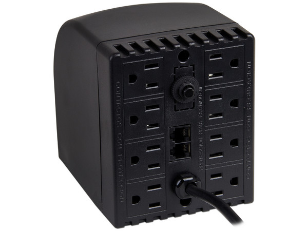 Regulador Vica Synkron 1000W, 8 Contactos y Protección para Linea Teléfonica, Color Negro.
