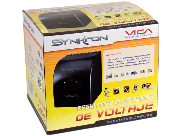 Regulador Vica Synkron 1000W, 8 Contactos y Protección para Linea Teléfonica, Color Negro.