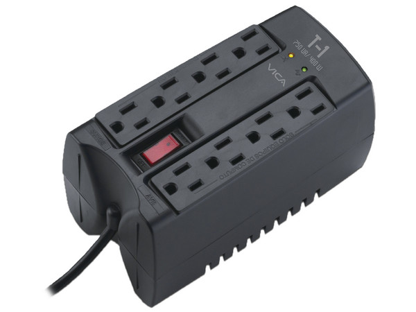 Regulador de Voltaje VICA T1 de 750VA/ 400 Watts con 8 conectores.