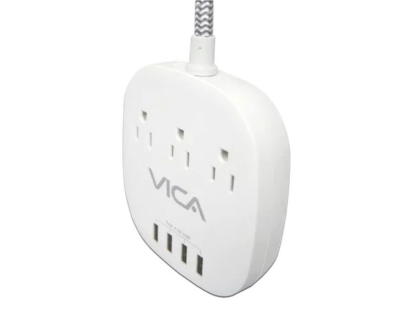 Multicontacto con Supresor de Picos VICA VICAEX 7P con 3 Contactos NEMA 5-15R y 4 Puertos USB.