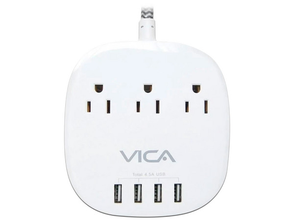 Multicontacto con Supresor de Picos VICA VICAEX 7P con 3 Contactos NEMA 5-15R y 4 Puertos USB.