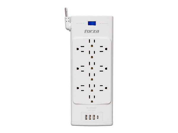 Protector contra Sobretensiones Forza FSP-1221USBCW con 12 Contactos, 2700J, 3 puertos USB. Color Blanco.