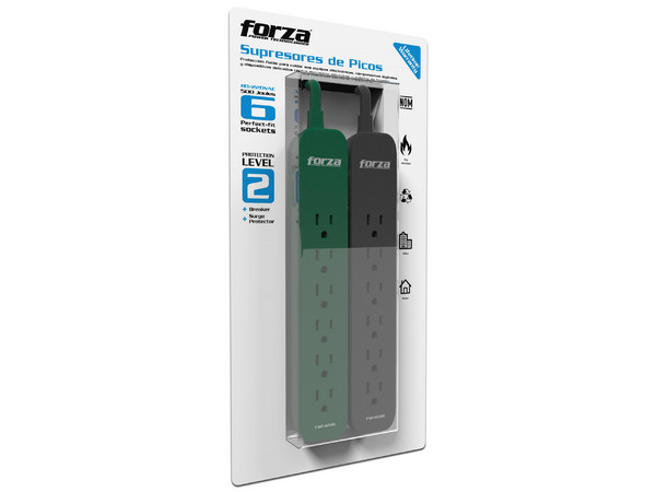 Multicontacto con Supresor de Picos Forza FSP-651 2PK,110V/220V, 6 tomas NEMA 5-15R, Pack 2.