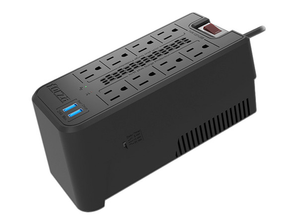 Regulador Forza FVR-1221USB, 1200VA/600W, 8 Contactos NEMA-15R,  2 Puertos USB, Color Negro.