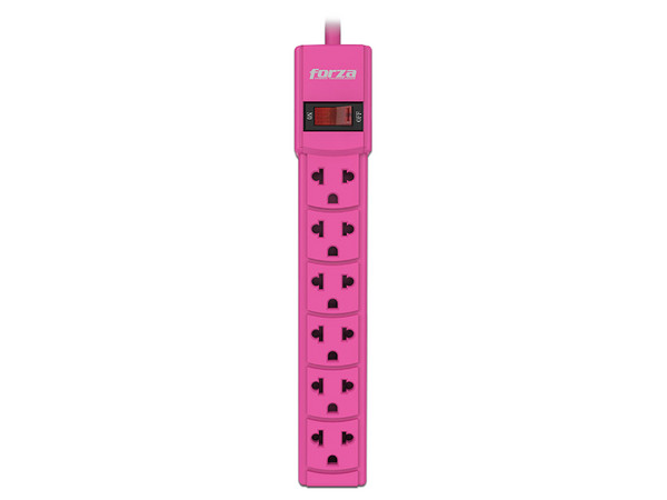 Multicontacto Forza PS-002 con 6 Contactos, NEMA 5-15R, 120V, Cable de 45cm, Color Rosa.