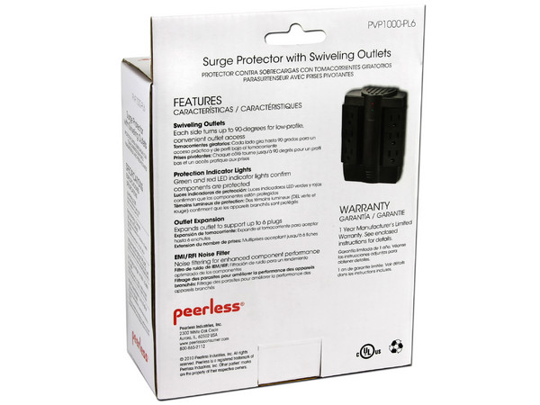 Protector contra sobrecargas con  6 tomacorrientes giratorios 