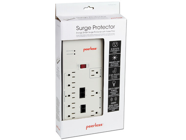 Protector contra sobrecargas Peerless PVP3000-PL8-S1 ahorrador de energía con filtro de ruido, 8 contactos 
