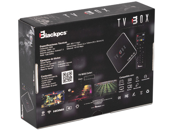 TV Box Blackpcs con Android 7.1, Memoria RAM de 1GB, Almacenamiento 8GB, (Convierte tu TV convencional en Smart TV).