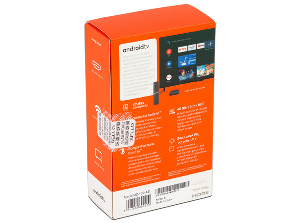 Reproductor de Streaming multimedia Xiaomi Mi Box S,
Soporta Resolución de hasta 4K, HDR,
Asistente de Google, Chromecast,
 Wireless AC (Wi-Fi 5), Bluetooth,
Sistema Operativo Android TV