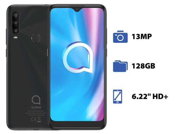 Smartphone Alcatel 1SE:
Procesador Octa Core (hasta 1.6 GHz),
Memoria RAM de 4GB, Almacenamiento de 128GB,
Pantalla LED Multi Touch de 6.22