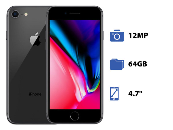 Smartphone Apple iPhone 8:
Procesador Apple A11 Bionic,
Almacenamiento de 64GB,
Pantalla retina de 4.7