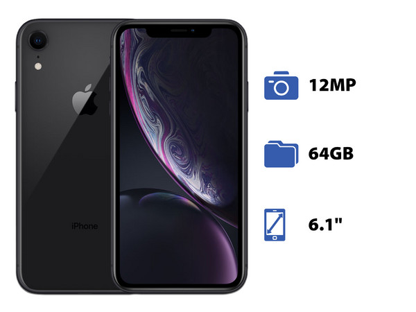 Smartphone iPhone XR:
Procesador A12 Bionic,
Almacenamiento de 64GB,
Memoria RAM 3GB,
Pantalla LED Multi Touch de 6.1