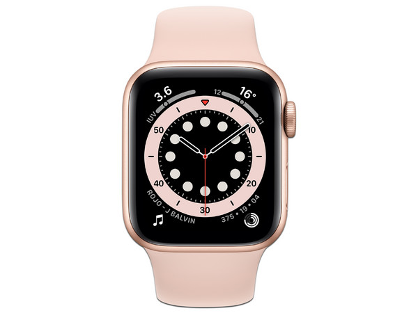 Apple Watch Series 6 de 44mm, GPS,
Procesador Dual Core S6,
Pantalla OLED,
Wi-Fi, Bluetooth 5.0,
WatchOS 6,
Incluye Correa Deportiva Rosa. Color Oro.