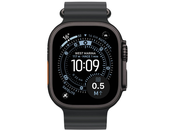 Apple Watch Ultra 3 de Titanio con GPS + Cellular: 
Pantalla OLED de 49mm, 
Wi-Fi, Bluetooth, 
WatchOS, Con Correa Ocean, 
Color Negro.