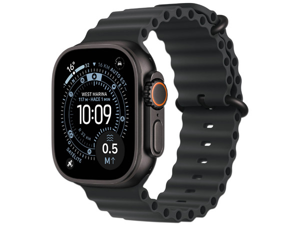 Apple Watch Ultra 3 de Titanio con GPS + Cellular: 
Pantalla OLED de 49mm, 
Wi-Fi, Bluetooth, 
WatchOS, Con Correa Ocean, 
Color Negro.