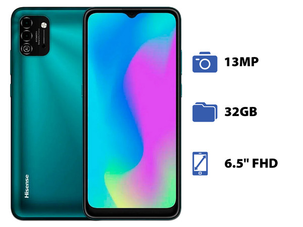 Smartphone Hisense E50 Lite: 
Procesador Octa Core (hasta 1.60 GHz), 
Memoria RAM de 3GB, Almacenamiento de 32GB,
Pantalla LED Multi Touch de 6.5