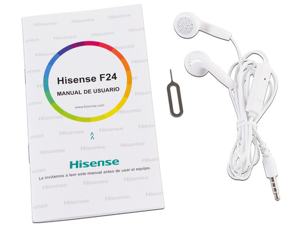 Smartphone Hisense F24:
Procesador MT6735 Quad-Core (1.44 GHz),
Memoria RAM de 2GB, Almacenamiento de 16GB
(expandible con micro SD),
Pantalla de 5.99