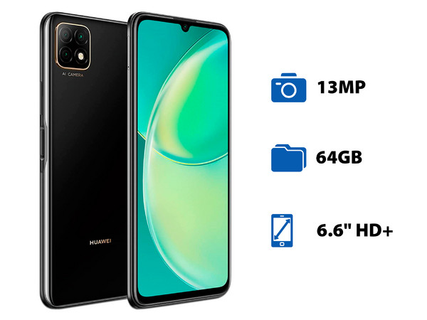 Smartphone Huawei Nova Y60: 
Procesador Mediatek MT6765 (hasta 2.30 GHz),
Memoria RAM de 4GB, Almacenamiento de 64GB,
Pantalla LED Multi Touch de 6.6