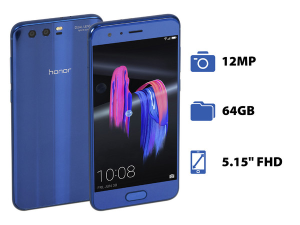 Smartphone Honor 9:
Procesador Kirin 960 Octa-Core (hasta 2.4 GHz),
Memoria RAM 4 GB, Almacenamiento de 64 GB,
Pantalla 5.15