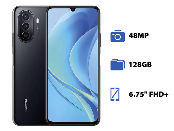 Smartphone Huawei Nova Y70:
Procesador Octa Core (hasta 2.2 GHz),
Memoria RAM de 4GB, Almacenamiento de 128GB,
Pantalla LED Multi Touch de 6.75