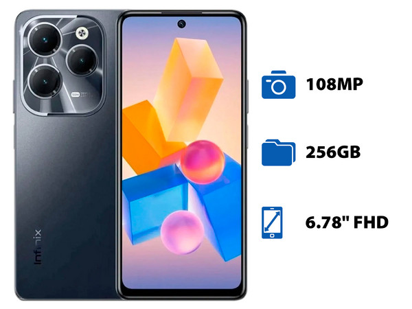 Smartphone Infinix Hot 40 Pro: 
Procesador MediaTek Helio G99 (hasta 2.2 GHz), 
Memoria de 8GB, 
Almacenamiento de 256GB, 
Pantalla LED Multi-Touch de 6.78