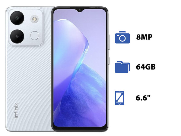 Smartphone Infinix Smart 7: Procesador Unisoc SC9863A (hasta 1.6 GHz), Memoria de 2GB, Almacenamiento de 64GB, Pantalla IPS LCD de 6.6