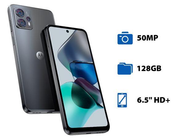 Smartphone Motorola Moto G23:
Procesador Helio G85 (hasta 2.0 GHz),
Memoria RAM de 4GB, Almacenamiento de 128GB,
Pantalla LED Multi-Touch de 6.5