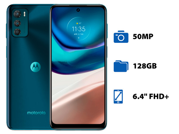 Smartphone Motorola Moto G42:
Procesador Snapdragon 680 (hasta 2.4GHz),
Memoria RAM de 4GB, Almacenamiento de 128GB,
Pantalla AMOLED de 6.4
