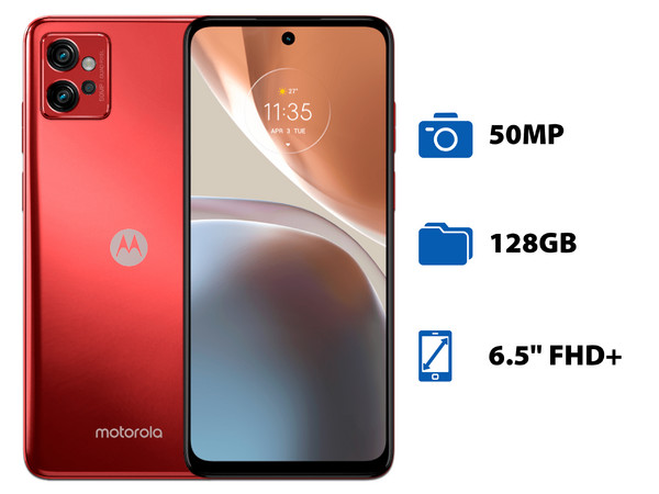 Smartphone Motorola Moto G32: 
Procesador Snapdragon 680 (hasta 2.4 GHz), 
Memoria RAM de 4GB, Almacenamiento de 128GB, 
Pantalla LED Multi-Touch de 6.5