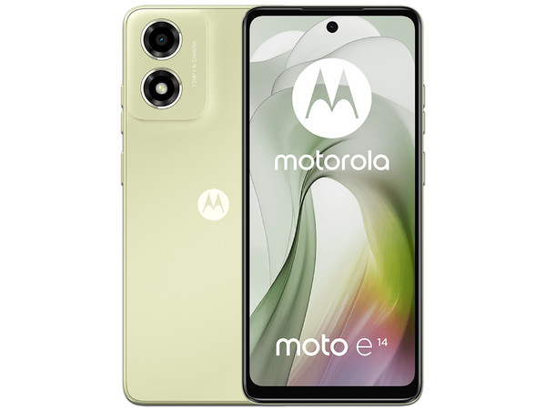 Smartphone Motorola Moto e14: 
Procesador Unisoc T606 (hasta 1.6 GHz), 
Memoria RAM de 2GB, Almacenamiento de 64GB, 
Pantalla LED Multi Touch de 6.6