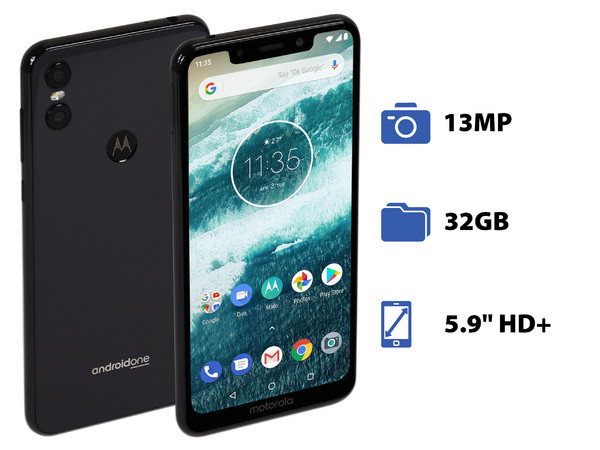 Smartphone Motorola Moto One:
Procesador Octa core (hasta 2.0GHz),
Memoria RAM de 3GB, Almacenamiento de 32GB,
Pantalla LED Multi Touch de 5.9