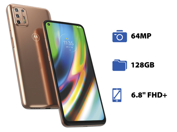 Smartphone Motorola Moto G9 Plus: 
Procesador Snapdragon 730G (hasta 2.20 GHz), 
Memoria RAM de 4GB, Almacenamiento de 128GB, 
Pantalla LED Multi Touch de 6.8
