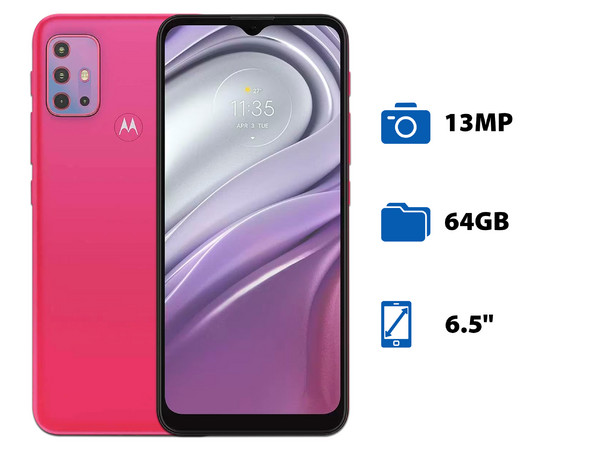 Smartphone Motorola Moto G20:
Procesador Octa-Core (hasta 1,8 GHz), 
Memoria RAM de 4GB, 
Almacenamiento de 64GB, 
Pantalla LED Multi Touch de 6.5