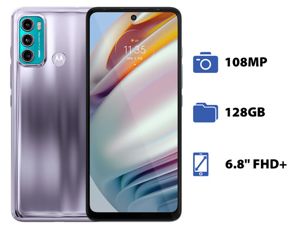 Smartphone Motorola Moto G60:
Procesador  Snapdragon 732G (hasta 2.30 GHz), 
Memoria RAM de 6GB, Almacenamiento de 128GB, 
Pantalla LED Multi Touch de 6.8