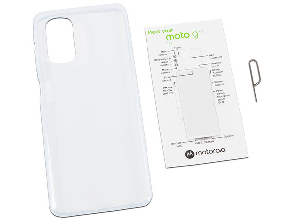 Smartphone Motorola Moto G51 5G: 
Procesador Snapdragon 480+ (hasta 2.2 GHz), 
Memoria RAM de 4GB, Almacenamiento de 64GB, 
Pantalla LED Multi Touch de 6.8