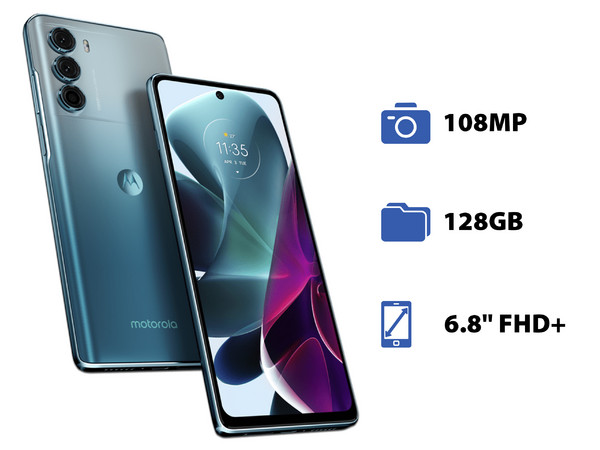 Smartphone Motorola Moto G200:
Procesador Snapdragon 888+ 5G (hasta 3.0 GHz),
Memoria RAM de 8GB,
Almacenamiento de 128GB, 
Pantalla LED Multi Touch de 6.8