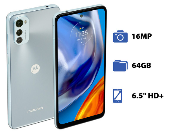 Smartphone Motorola Moto E32S:
Procesador MediaTek Helio G37 (hasta 2.3 GHz), 
Memoria RAM de 4GB, Almacenamiento de 64GB, 
Pantalla LED Multi Touch de 6.5