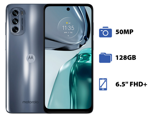 Smartphone Motorola Moto G62 5G:
Procesador Snapdragon 480 (hasta 2.20 GHz),
Memoria RAM 4GB,
Almacenamiento de 128GB,
Pantalla LED Multi touch FHD+ de 6.5