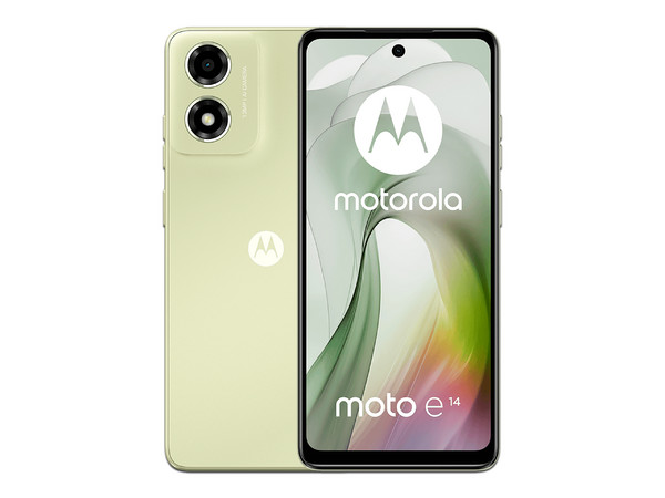 Smartphone Motorola Moto E14: 
Procesador Unisoc T606 (hasta 1.6 GHz), 
Memoria RAM de 2GB, Almacenamiento de 64GB, 
Pantalla LED Multi Touch de 6.6