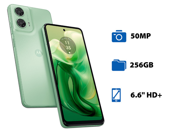 Smartphone Motorola Moto G24: 
Procesador Helio G85 (hasta 2.0 GHz), 
Memoria RAM de 4GB, Almacenamiento de 256GB, 
Pantalla LED Multi Touch de 6.6