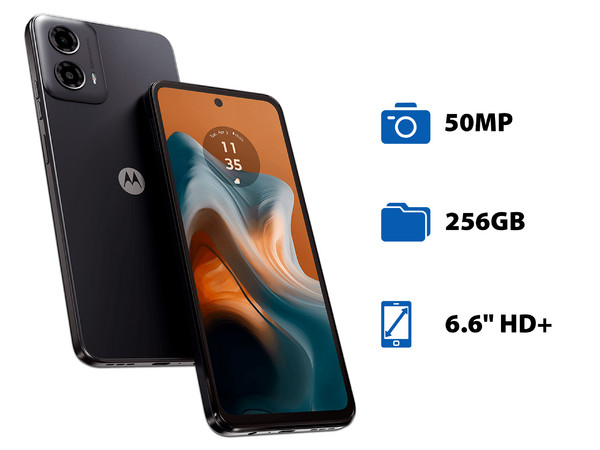 Smartphone Motorola Moto G34: 
Procesador Snapdragon 695 5G (hasta 2.2 GHz), 
Memoria RAM de 4GB, Almacenamiento de 256GB, 
Pantalla LED Multi Touch de 6.6