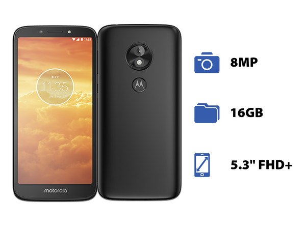 Smartphone Motorola Moto E5 Play:
Procesador Snapdragon 425 Quad Core (1.40 GHz),
Memoria RAM de 1GB, Almacenamiento de 16GB,
Pantalla LED Multi Touch de 5.3